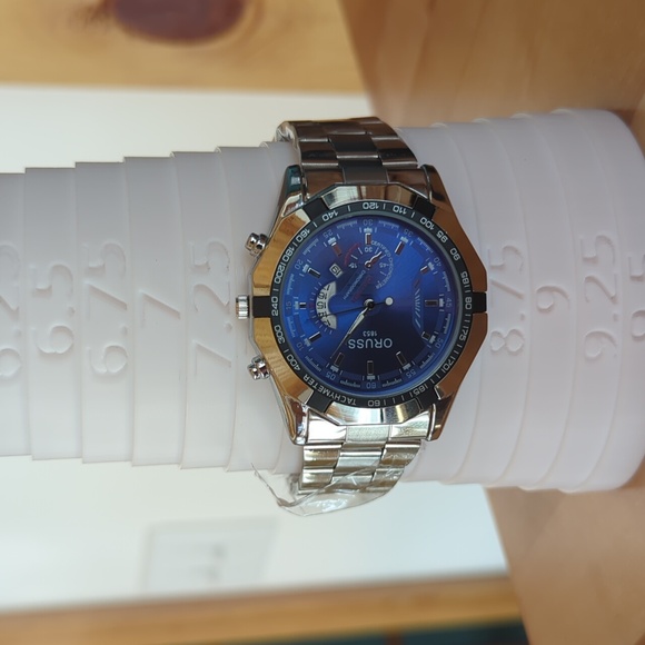 New Men's ORUSS 1853 Stainless Steel Blue Dial Watch with Luminous Hands - Picture 14 of 14